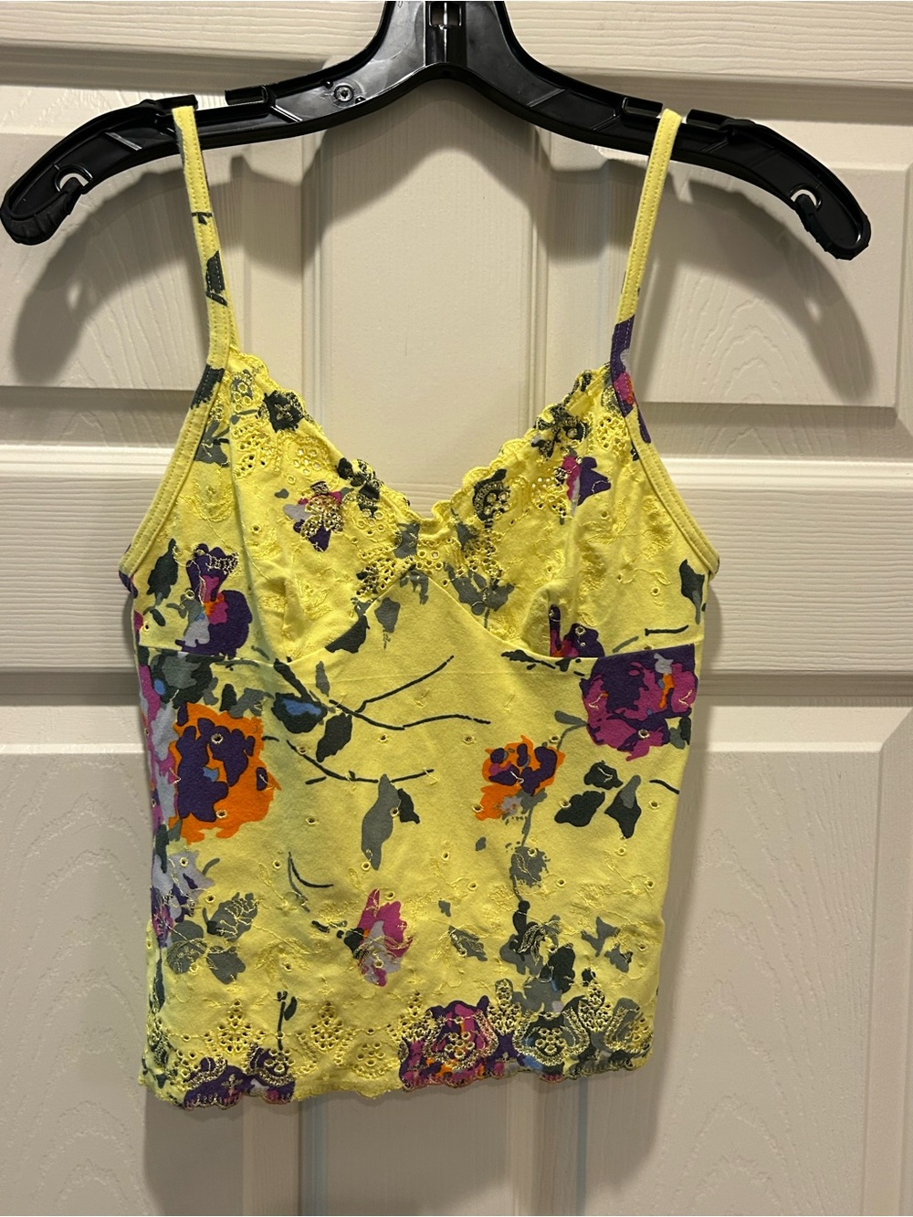 Floral Lace Trim Yellow Crop Cami Top